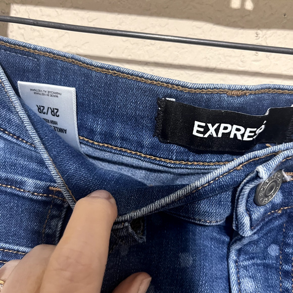 Express Size 2R Women's Jeans Denim Polka Dot Ankle Legging High-Rise Skinny - Picture 4 of 8